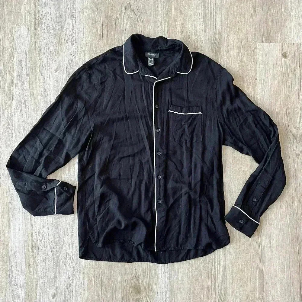 Mens Forever 21 Black Button Up Casual Shirt - M
